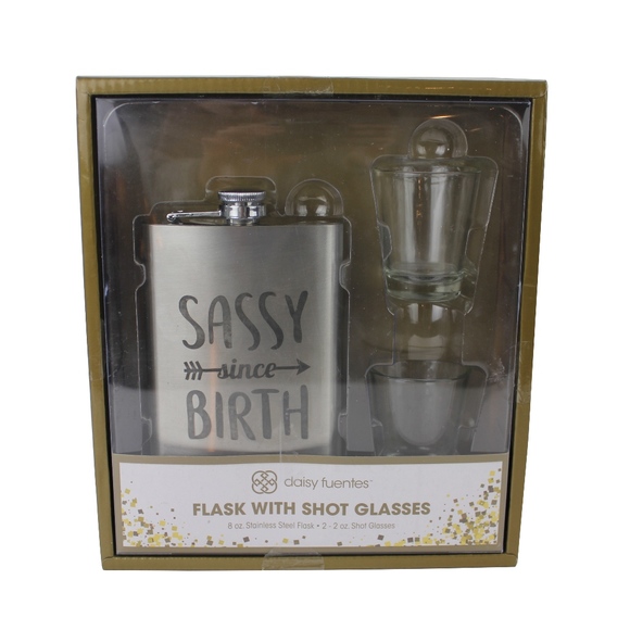 Sassy Since Birth Flask & Shot Glass Gift Set - Picture 1 of 3